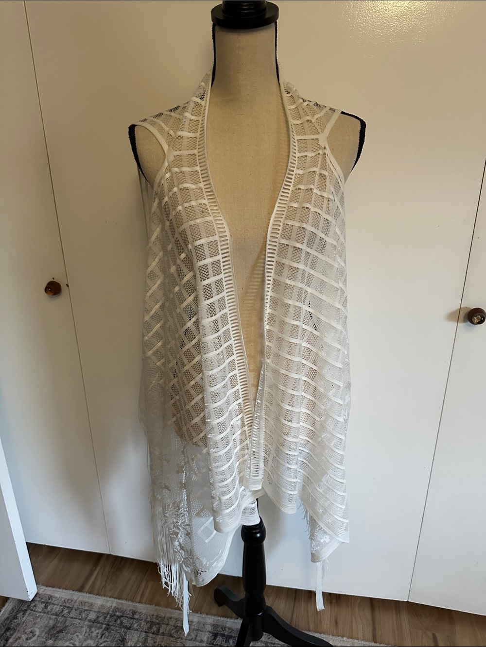 Lightweight White Crochet Open-Front Vest